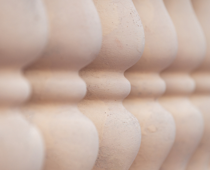 Close-up of a rendered baluster moulding